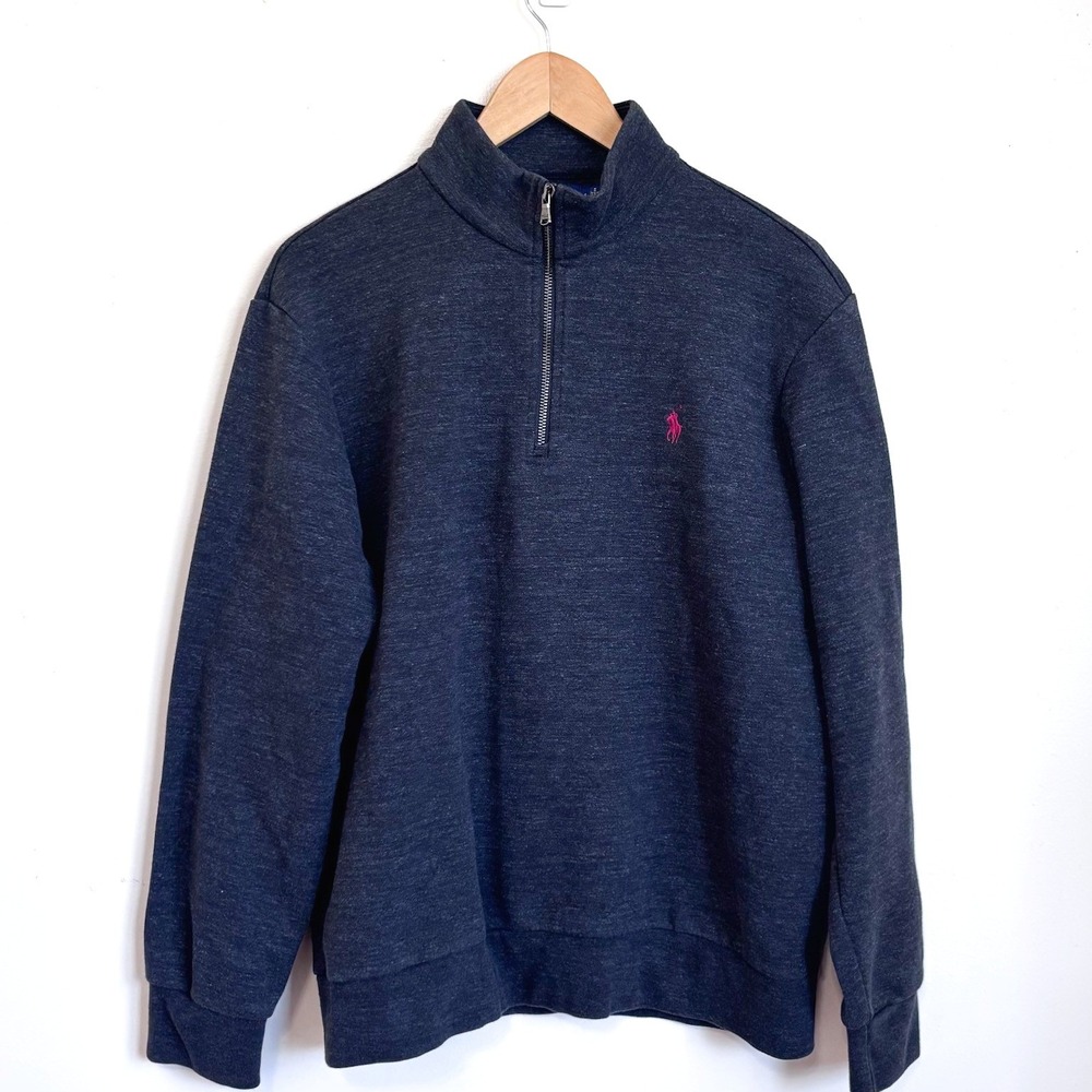 Polo Ralph Lauren Mens Quarter Zip Pullover Large Gray Preppy Classic Sweatshirt